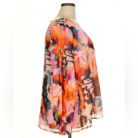 Torrid Neon Butterfly Print Chiffon Blouse Size 2 NWT - Picture 3 of 10